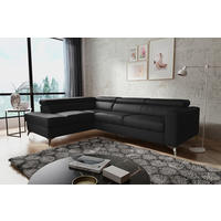 ECKSOFA MONDO Schwarz Echtleder Lederlook  - Chromfarben/Schwarz, Design, Leder/Textil (208/286cm) - Livetastic