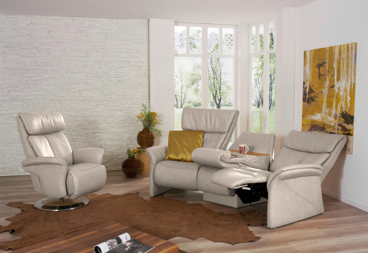 TRAPEZSOFA in Echtleder Hellbraun  - Hellbraun/Naturfarben, KONVENTIONELL, Leder/Holz (208/103/105cm) - Himolla Komfortklass