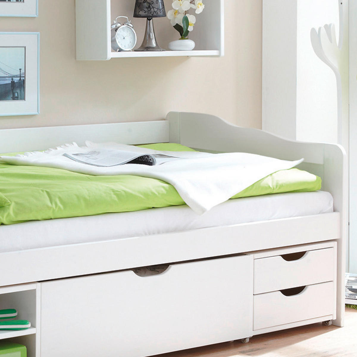STAURAUMBETT 90/200 cm  in Weiss   - Weiss, Modern, Holz (90/200cm) - MID.YOU