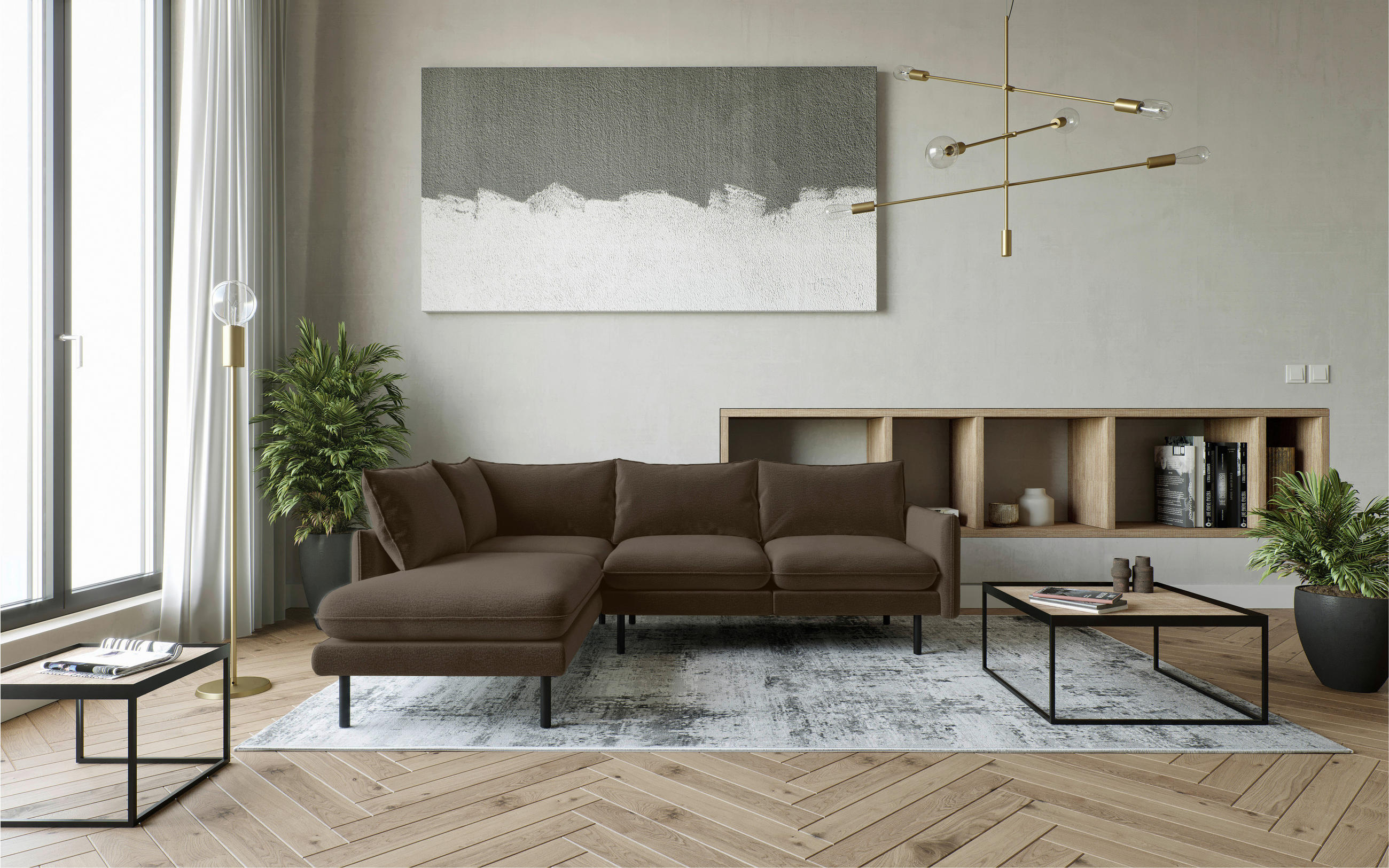 ECKSOFA in Flachgewebe Braun  - Schwarz/Braun, Design, Textil (204/267cm) - Livetastic
