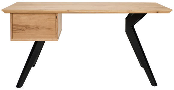 SCHREIBTISCH 160/70/75 cm  in Eichefarben  - Eichefarben/Schwarz, Natur, Holz/Metall (160/70/75cm) - Linea Natura