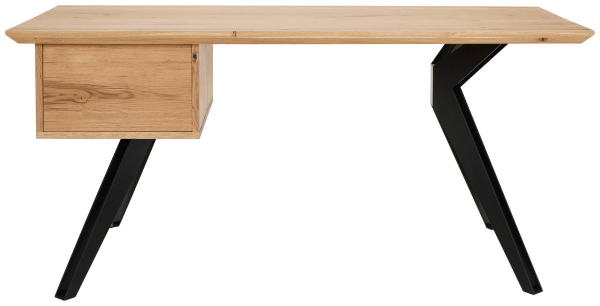 SCHREIBTISCH 160/70/75 cm  in Eichefarben  - Eichefarben/Schwarz, Natur, Holz/Metall (160/70/75cm) - Linea Natura
