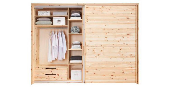 SCHWEBETÜRENSCHRANK in Weiß, Zirbelkieferfarben - Zirbelkieferfarben/Weiß, Natur, Glas/Holz (300/225/65cm) - Valnatura
