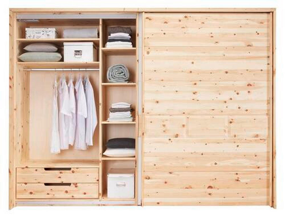 SCHWEBETÜRENSCHRANK in Weiss, Zirbelkieferfarben  - Weiss/Zirbelkieferfarben, Natur, Glas/Holz (300/225/65cm) - Valnatura