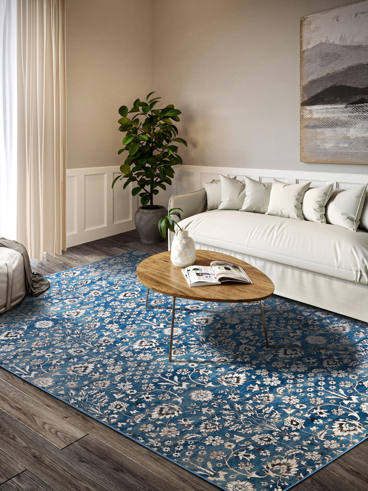 FLACHWEBETEPPICH  Wohnzimmer 160/235 cm Kollektion 1869 Blau, Creme rechteckig  - Blau/Creme, Design, Kunststoff/Textil (160/235cm) - Villeroy & Boch