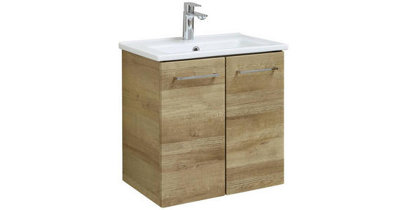 WASCHTISCHKOMBI 55 cm  - Chromfarben/Eichefarben, KONVENTIONELL, Keramik/Holzwerkstoff (55cm) - Xora