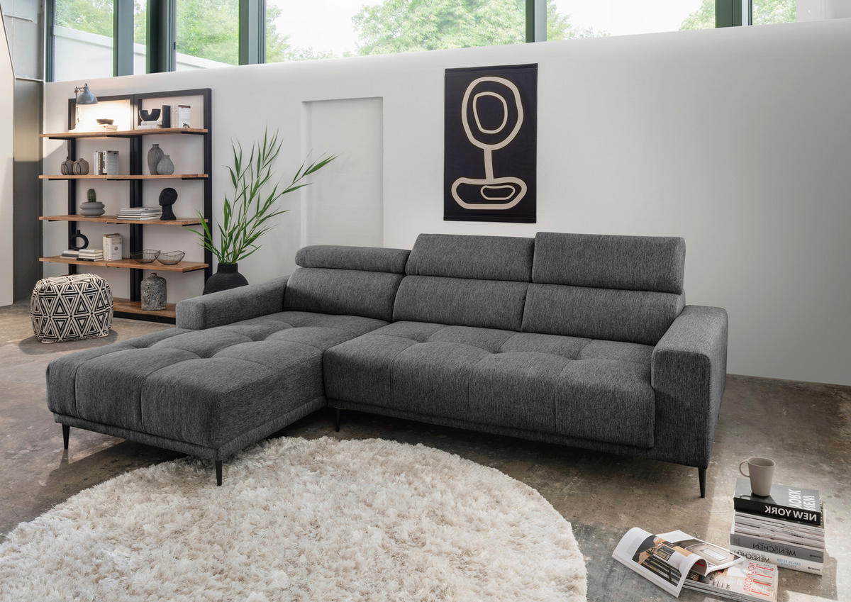 ECKSOFA Anthrazit Chenille  - Anthrazit/Schwarz, KONVENTIONELL, Textil/Metall (188/276cm) - Livetastic