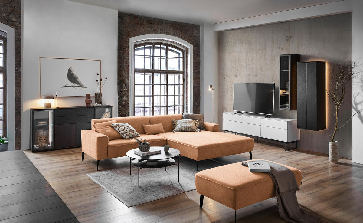 ECKSOFA in Flachgewebe Rostfarben  - Rostfarben/Schwarz, Design, Textil/Metall (285/190cm) - Johann Jakob