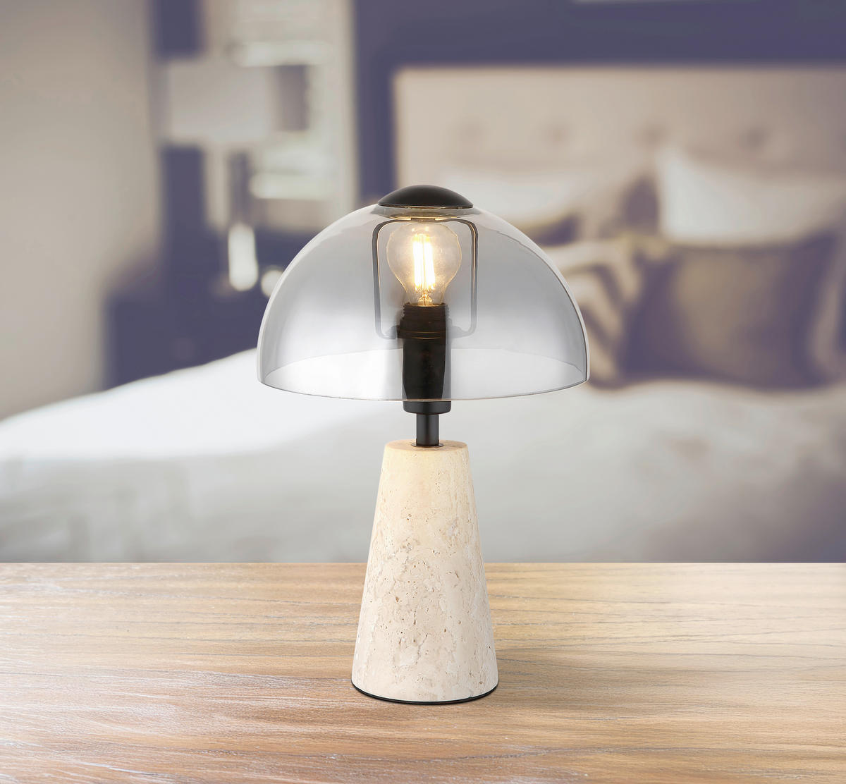 STOLNÍ LAMPA, E14, 20/31 cm  - šedá/černá, Design, kov/sklo (20/31cm) - Globo
