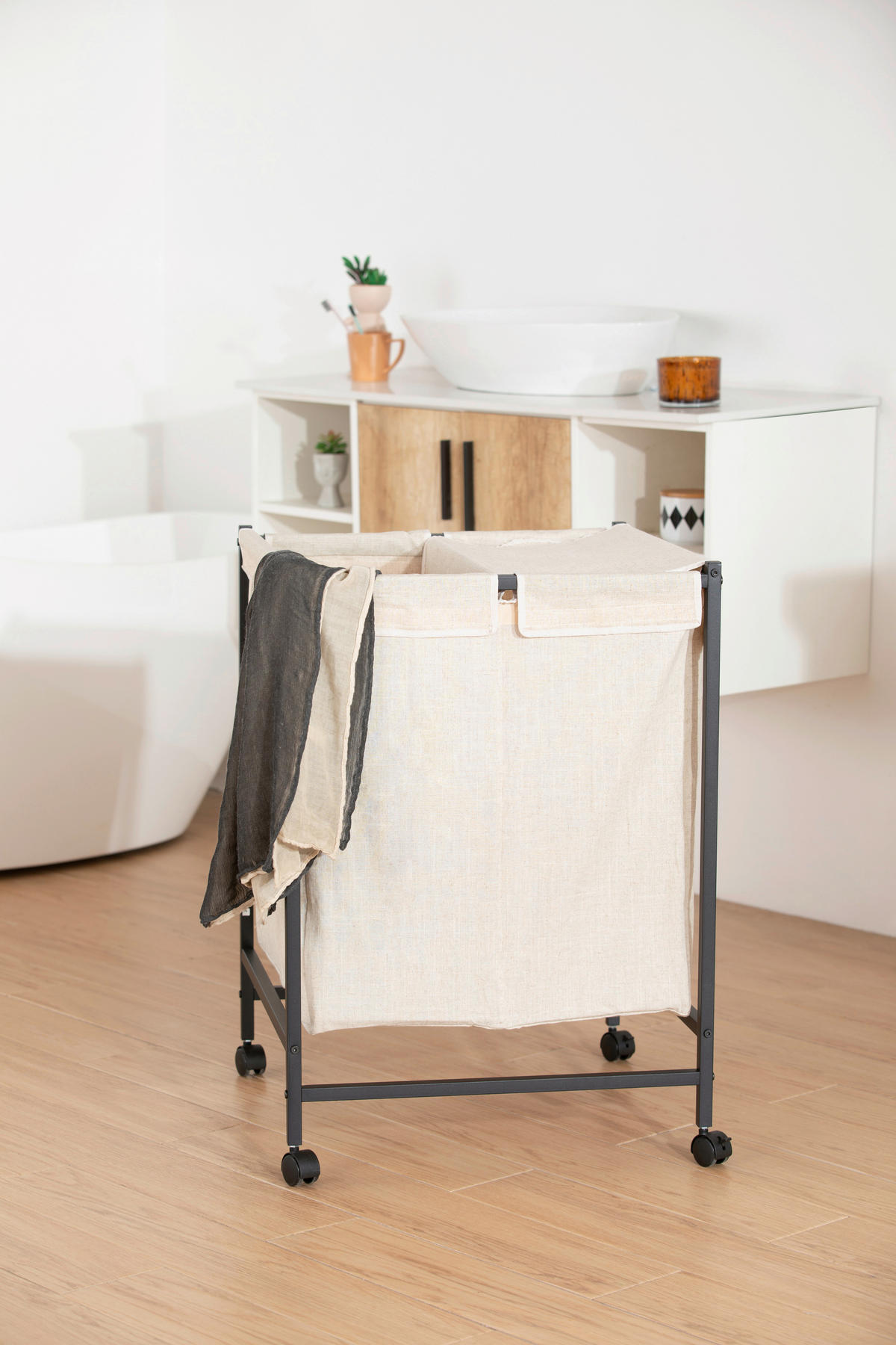 KOŠ NA PRÁDLO - černá, Moderní, kov/textil (55/80/56cm) - PBJ