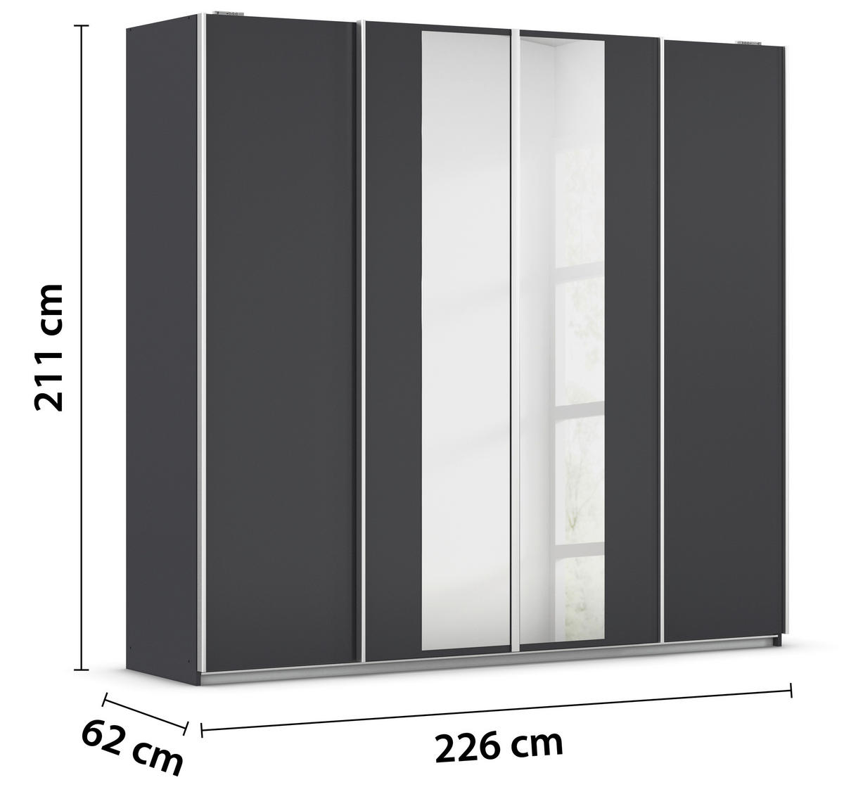 SCHWEBETÜRENSCHRANK in Dunkelgrau, Klar  - Klar/Dunkelgrau, Modern, Holzwerkstoff/Metall (226/211/62cm) - Rauch Möbel