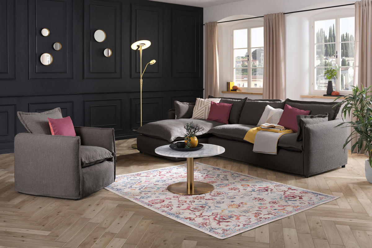 HUSSEN-ECKSOFA in Flachgewebe, Bouclé Grau  - Schwarz/Grau, Trend, Textil/Metall (165/295cm) - Livetastic