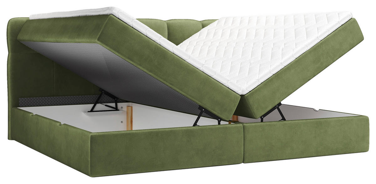 BOXBETT 240/200 cm,  in Grün, Matratze, Bettkasten, Topper, H3 = fest  - Schwarz/Grün, KONVENTIONELL, Kunststoff/Textil (240/200cm) - Chameo