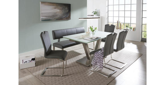 ESSTISCH in Edelstahlfarben, Weiß - Edelstahlfarben/Weiß, Design, Glas/Metall (160(250)/90/77cm) - Dieter Knoll