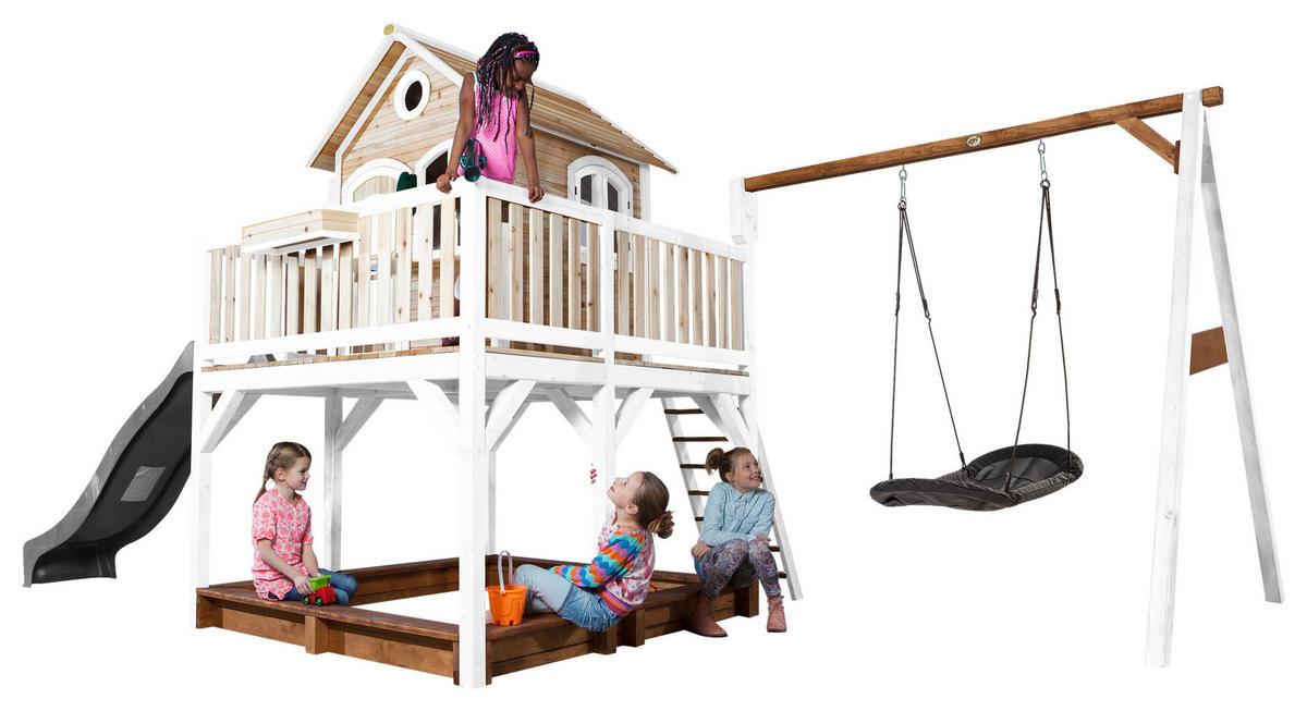 SPIELTURM 613/291/277 cm  - Weiss/Braun, Konventionell, Holz (613/291/277cm)