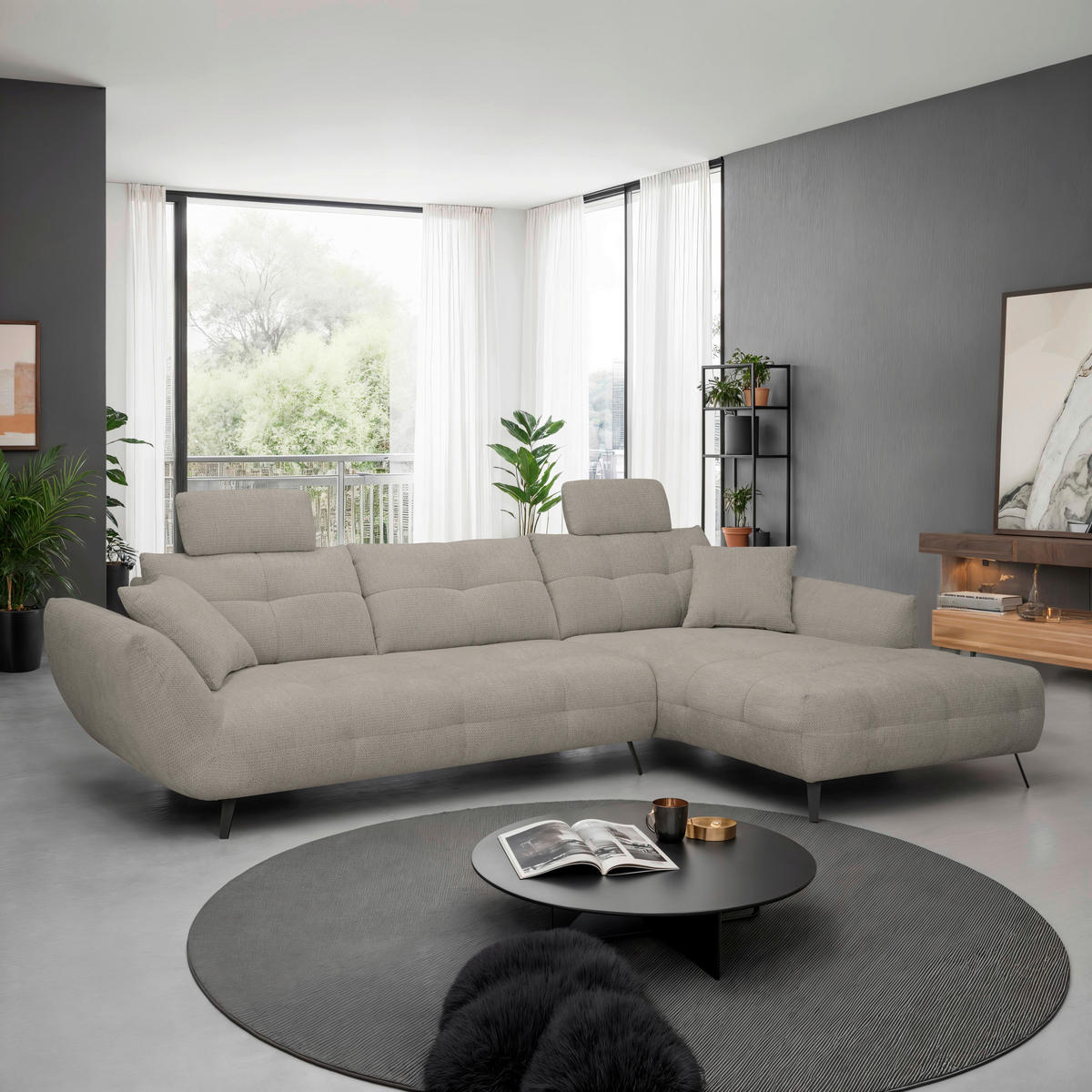 KOPFSTÜTZE - Taupe, KONVENTIONELL, Textil (55/28/18cm) - Hom`in