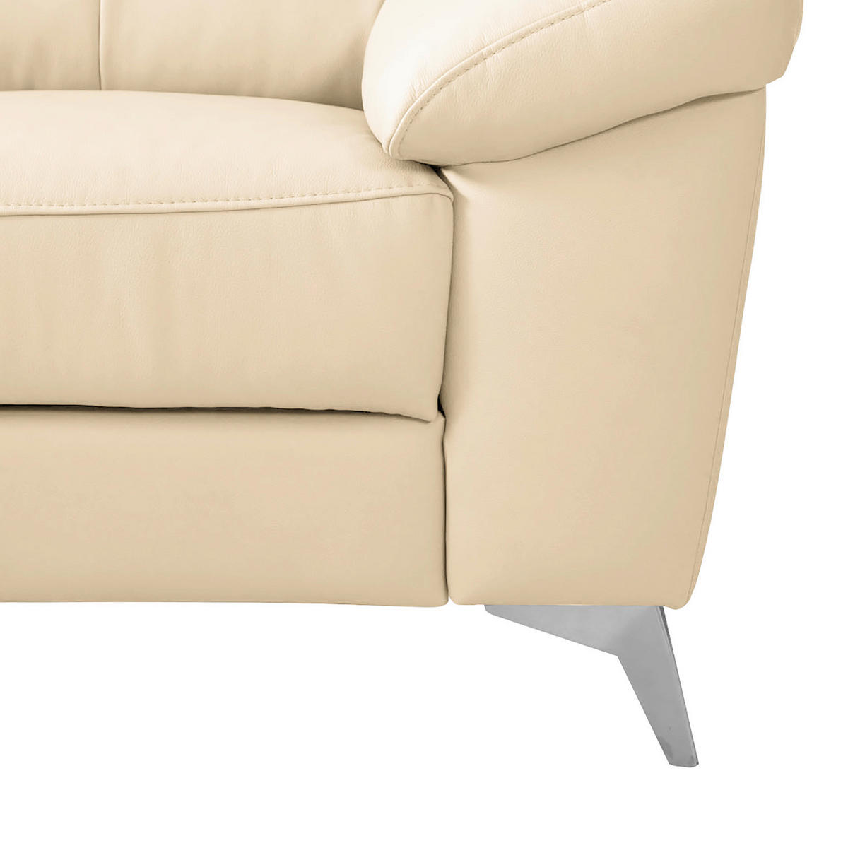 ECKSOFA Beige Echtleder Lederlook  - Chromfarben/Beige, Design, Leder/Textil (194/242cm) - Livetastic