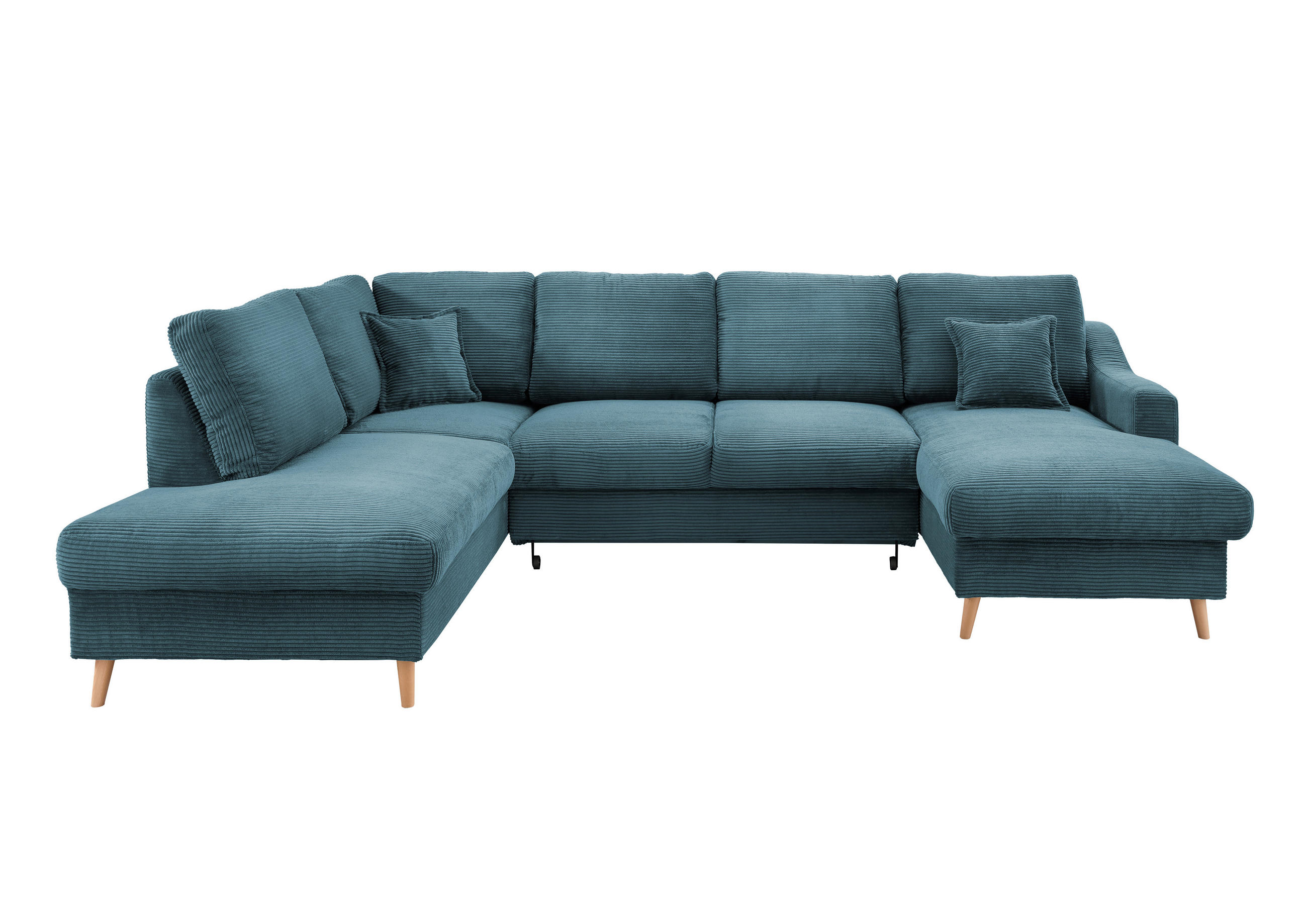 WOHNLANDSCHAFT Petrol Cord  - Petrol/Naturfarben, KONVENTIONELL, Holz/Textil (200/301/150cm) - P & B