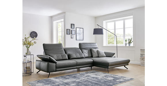 ECKSOFA Anthrazit Echtleder  - Anthrazit/Schwarz, Design, Leder/Metall (193/332cm) - Dieter Knoll