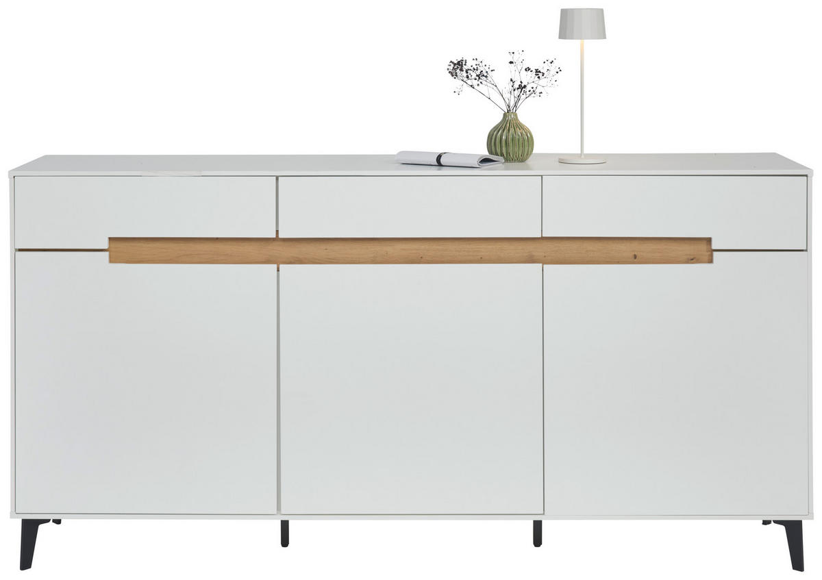 KOMODA   176/89/40 cm   crna, bijela, boje hrasta  - bijela/boje hrasta, Moderno, drvni materijal/metal (176/89/40cm) - Novel