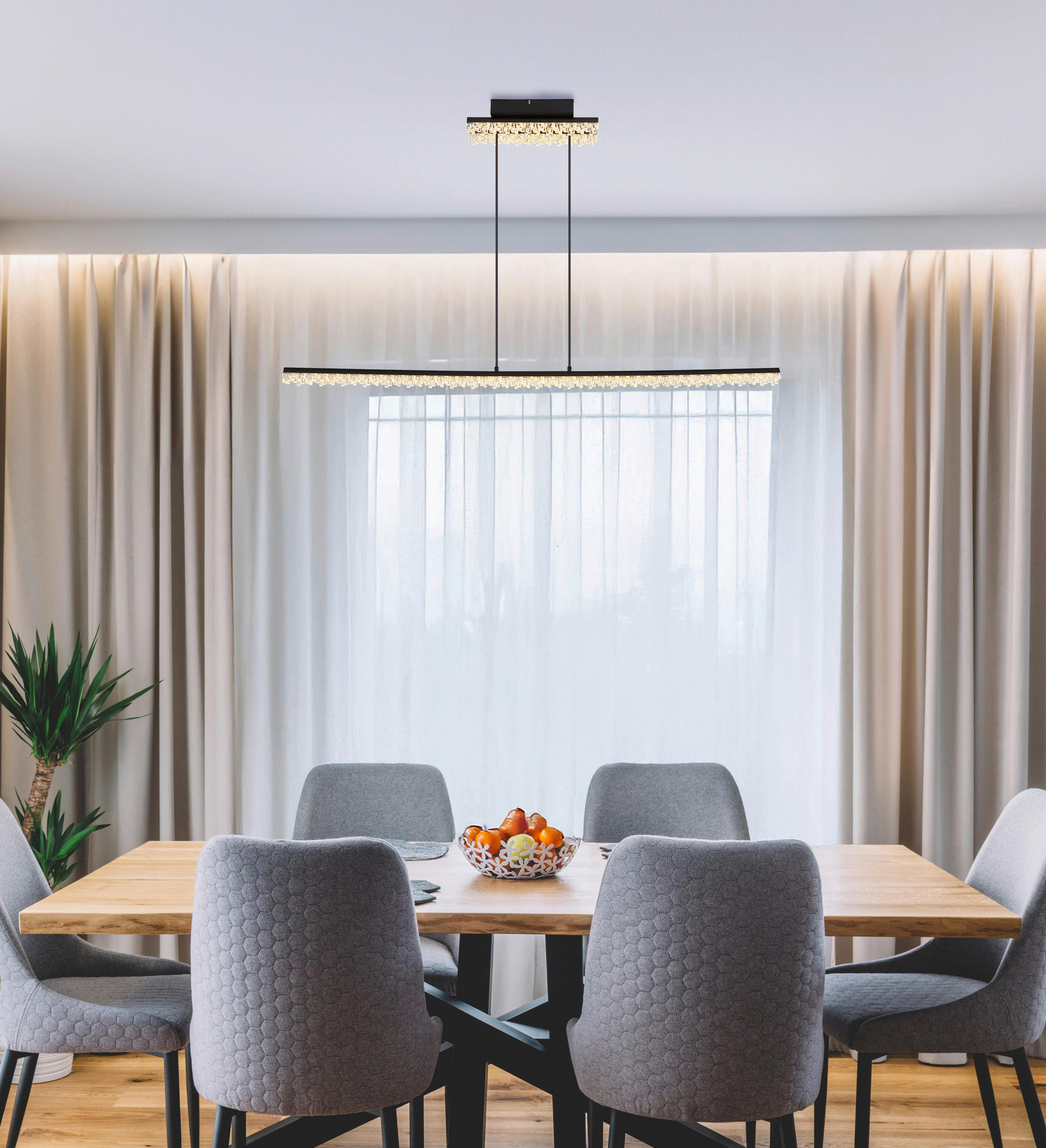 LED-HÄNGELEUCHTE 120/12,5/120 cm  - Klar/Schwarz, Design, Kunststoff/Metall (120/12,5/120cm) - Globo