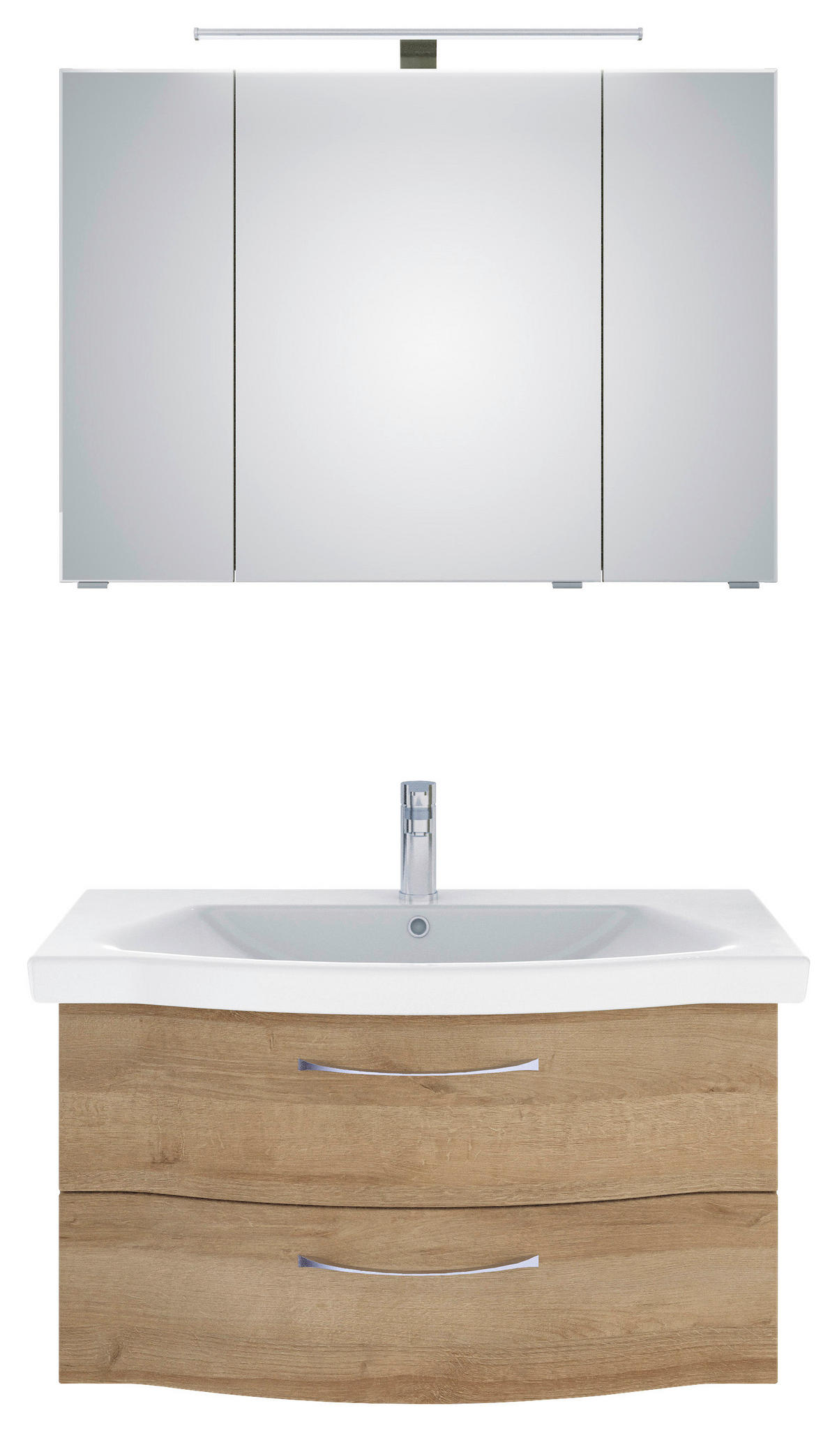 BADEZIMMER 3-teilig  in 98 cm  - Chromfarben/Eichefarben, KONVENTIONELL, Glas/Keramik (98cm) - Pelipal