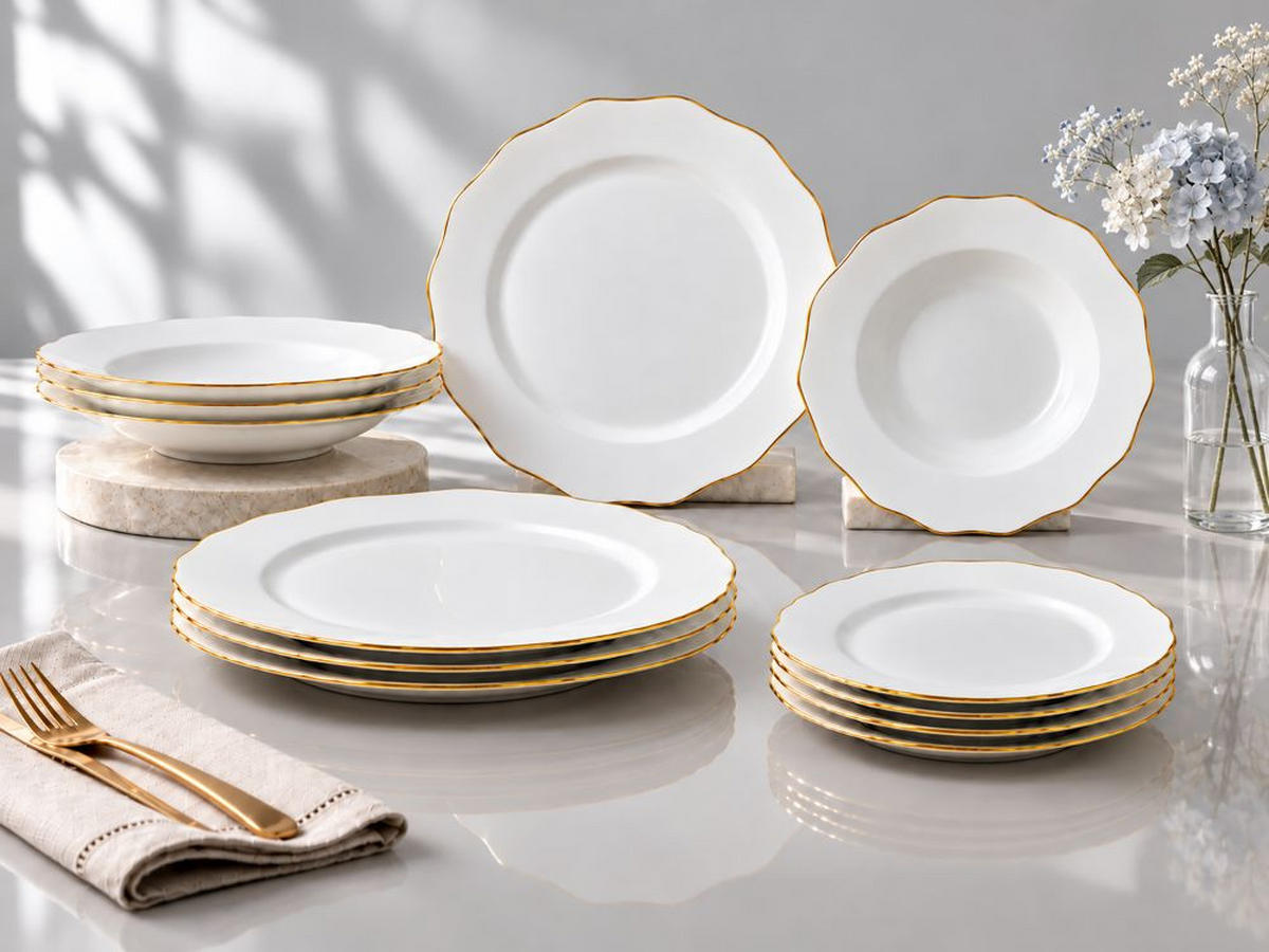 TAFELSERVICE 12-teilig 4 Personen Weiß, Goldfarben  - Goldfarben/Weiß, KONVENTIONELL, Keramik - Novel