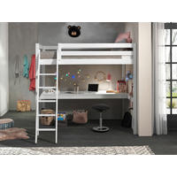 HOCHBETT 140/200 cm,  in Weiß, Absturzsicherung, Leiter, Schreibtisch, Rollrost  - Weiß/Kieferfarben, Basics, Holz (140/200cm) - Vipack