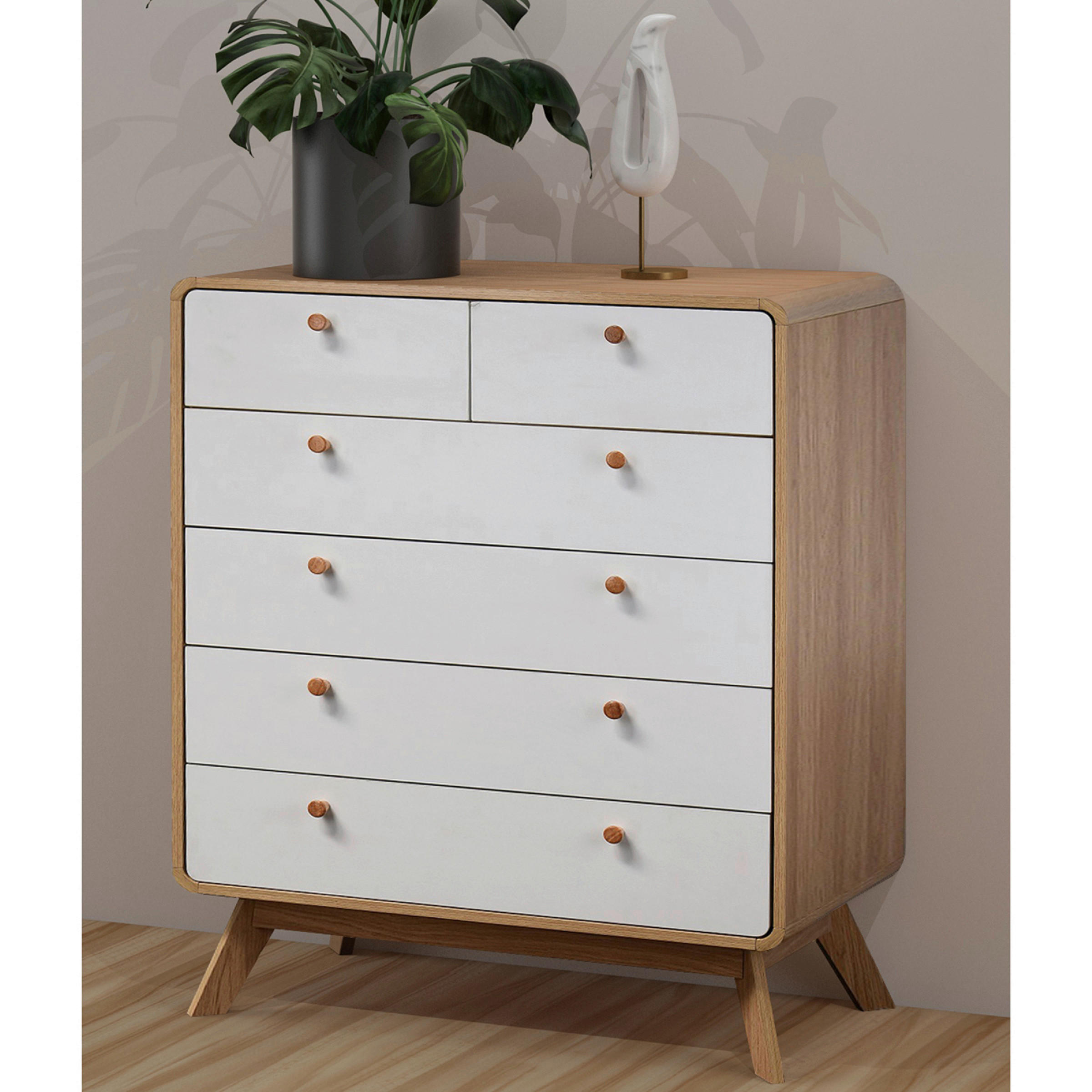 KOMMODE Cassie  in 81/104/39 cm  - Eichefarben/Weiß, Design, Holzwerkstoff (81/104/39cm) - MID.YOU