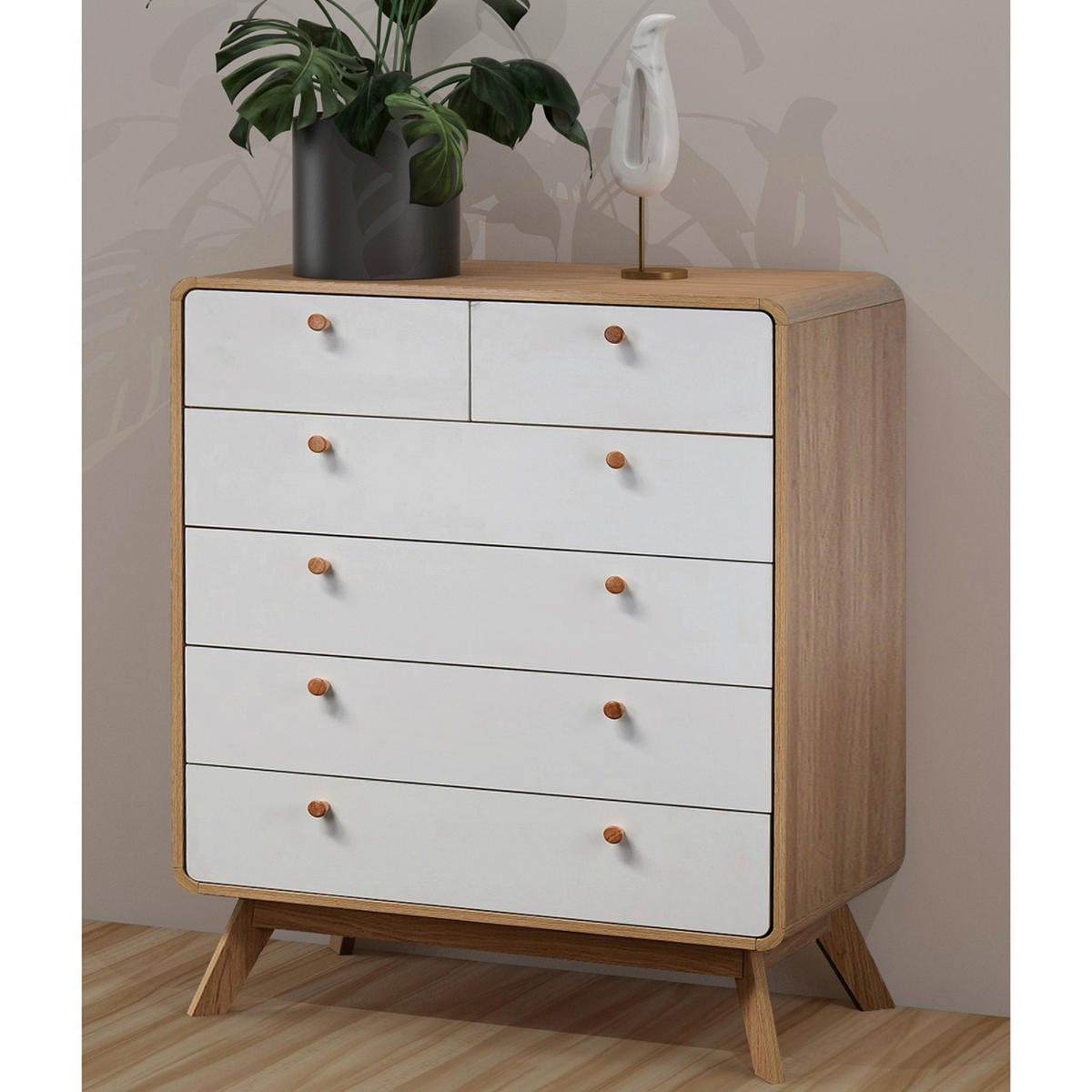 KOMMODE Cassie  in 81/104/39 cm  - Eichefarben/Weiß, Design, Holzwerkstoff (81/104/39cm) - MID.YOU