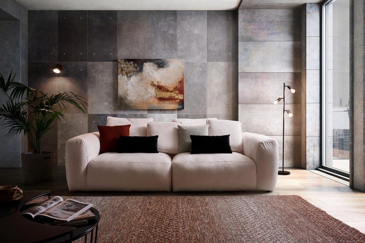 BIGSOFA in Samt Creme  - Creme/Schwarz, Modern, Kunststoff/Textil (260/70/122cm) - Carryhome