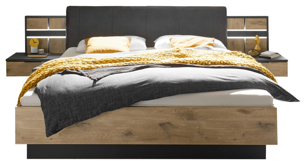 BETTANLAGE 180/200 cm  in Graphitfarben, Eichefarben   - Eichefarben/Graphitfarben, Konventionell, Holzwerkstoff/Textil (180/200cm) - Ti'me