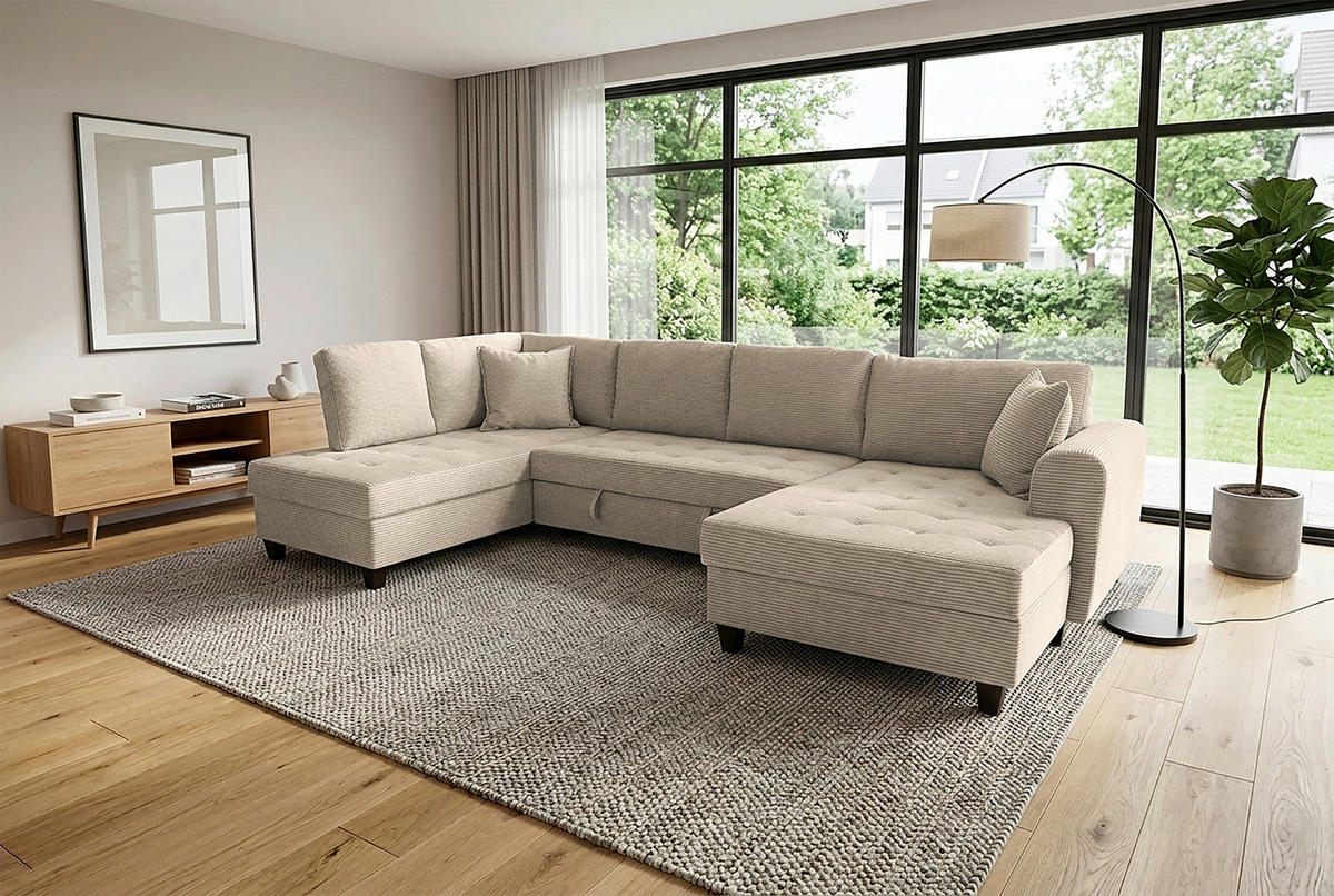 WOHNLANDSCHAFT MORITZ Graubraun Cord  - Graubraun, Trend, Textil (178/324/155cm) - P & B