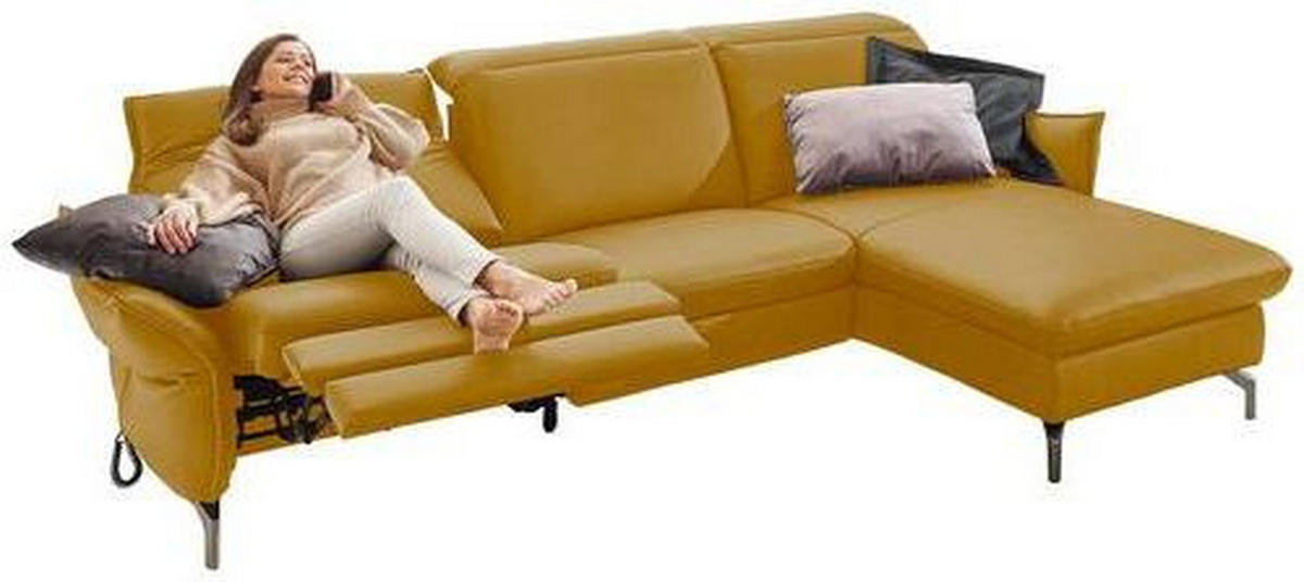 ECKSOFA in Lederlook (vegan) Gelb  - Gelb/Nickelfarben, Modern, Textil/Metall (233/179cm) - Livetastic
