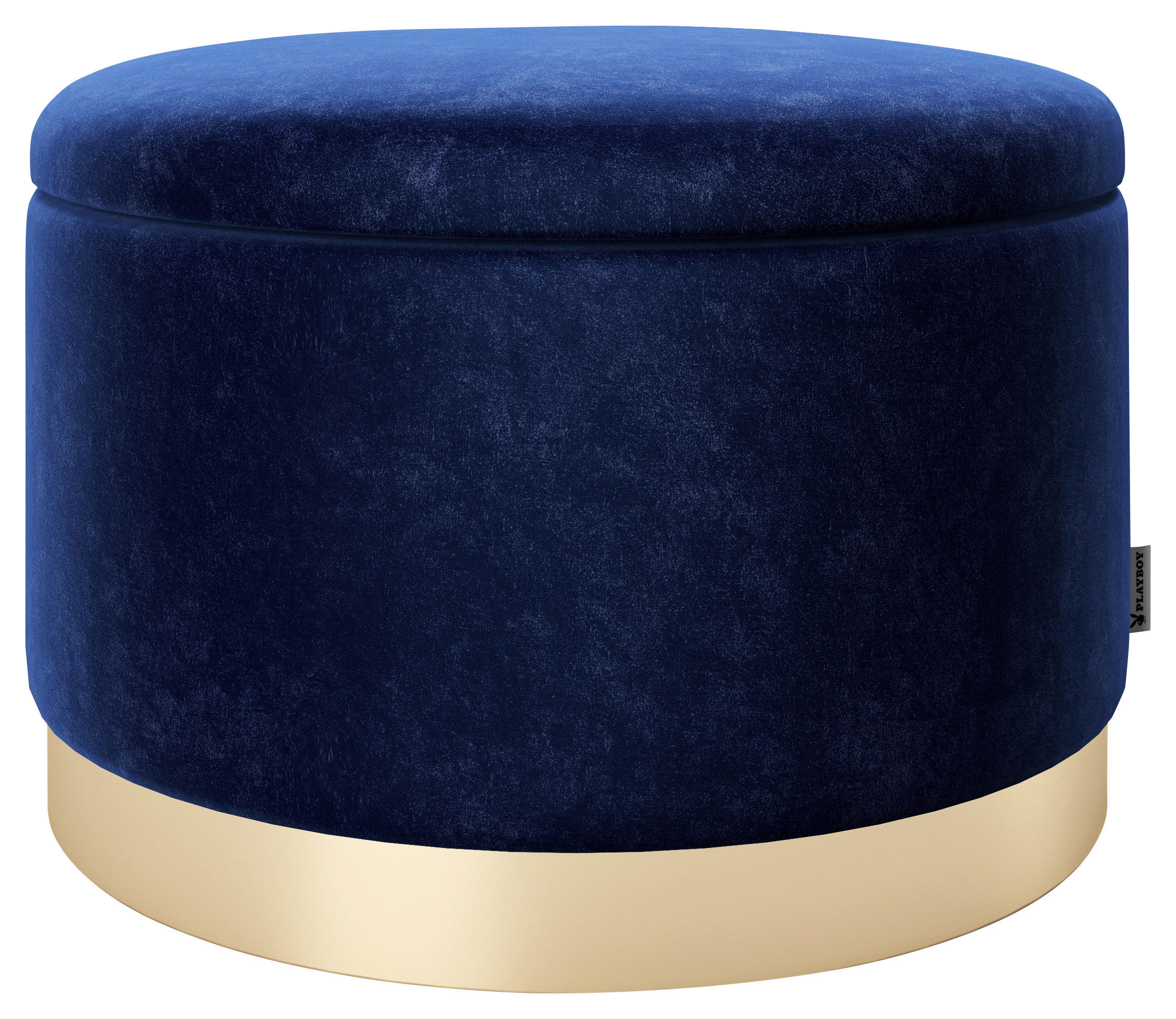 Pouf Sue Samt Blau/Goldfarben DxH 55x35 cm mit Stauraum