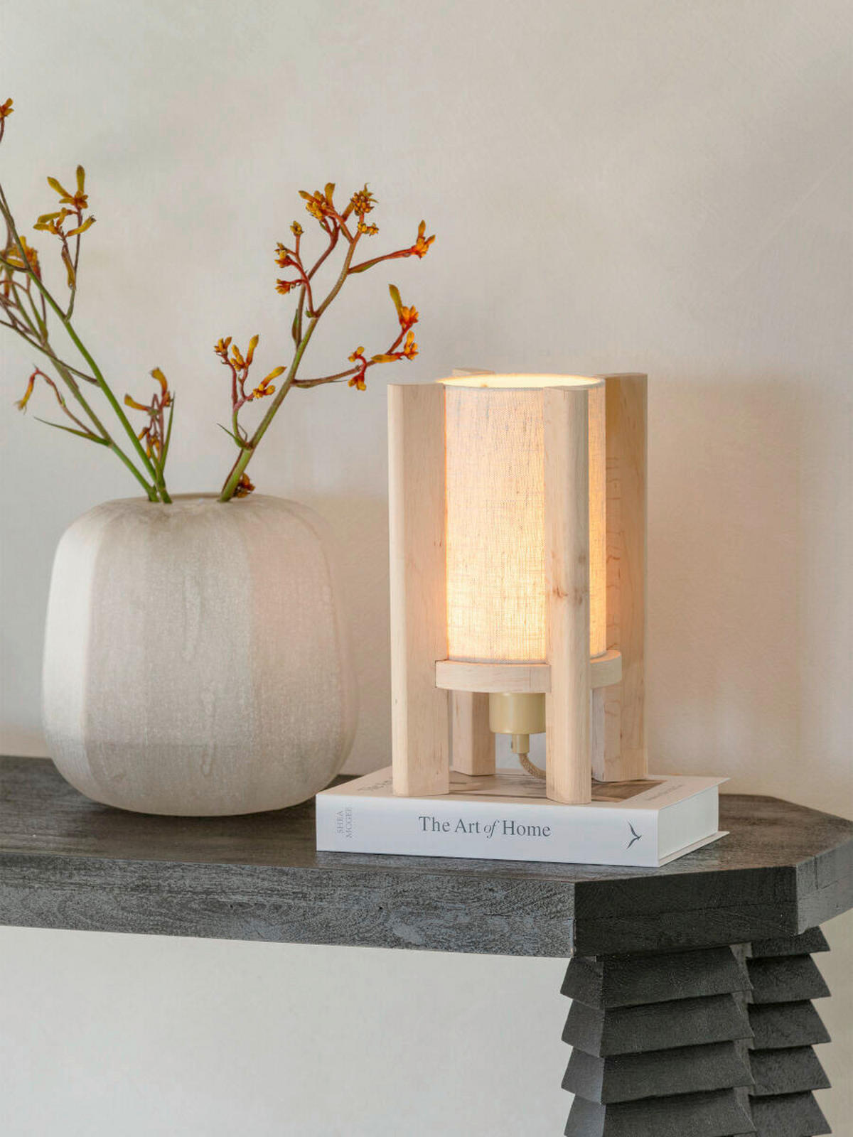 TISCHLEUCHTE 17.5/17.5/30 cm  - Beigebraun/Erlefarben, Trend, Holz/Textil (17.5/17.5/30cm) - Good & Mojo