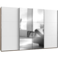 SCHWEBETÜRENSCHRANK  in Klar, Weiß, Eichefarben  - Chromfarben/Klar, MODERN, Holzwerkstoff/Metall (350/236/65cm) - MID.YOU
