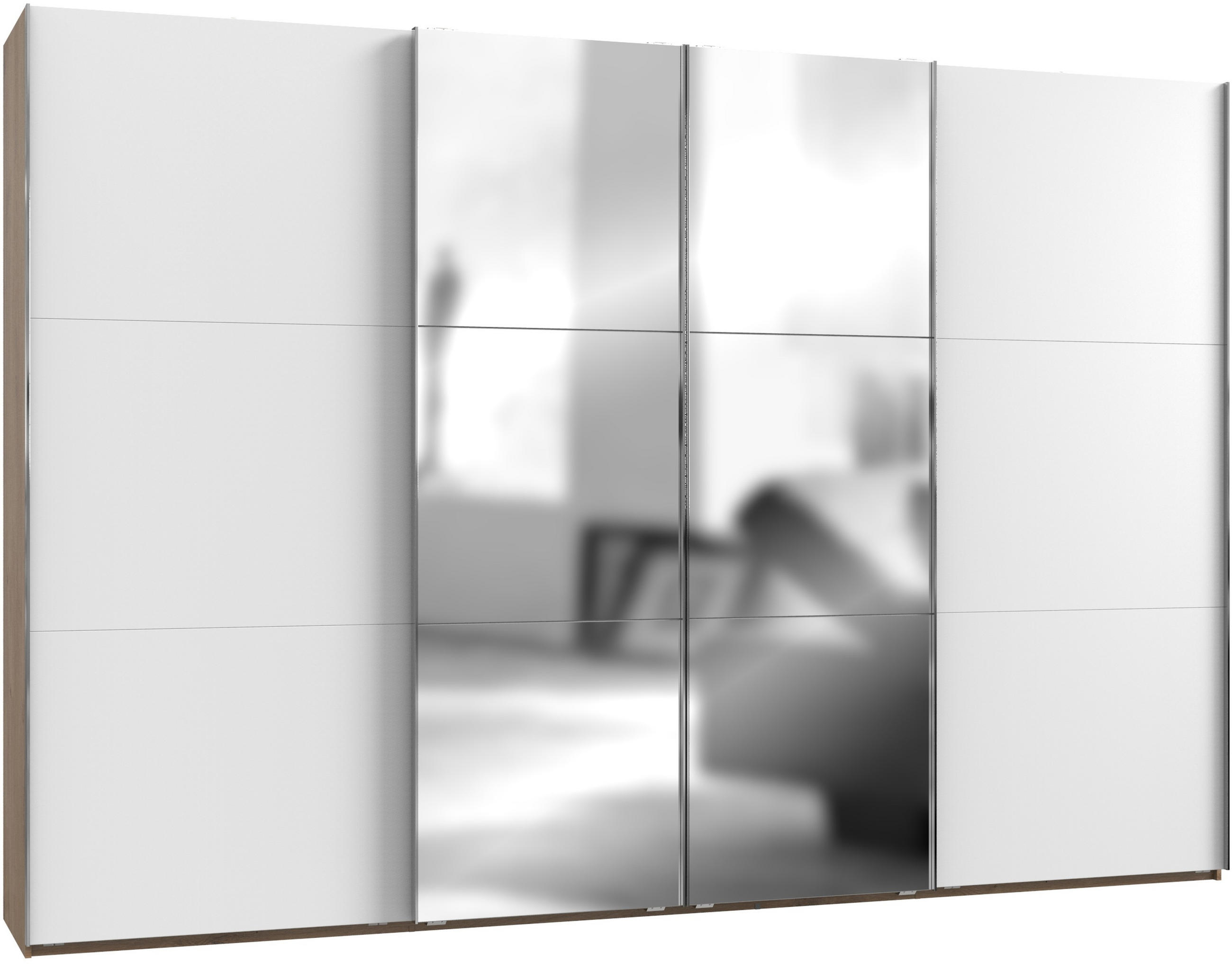 Schwebetürenschrank 350cm Level, Weiß/eiche Dekor