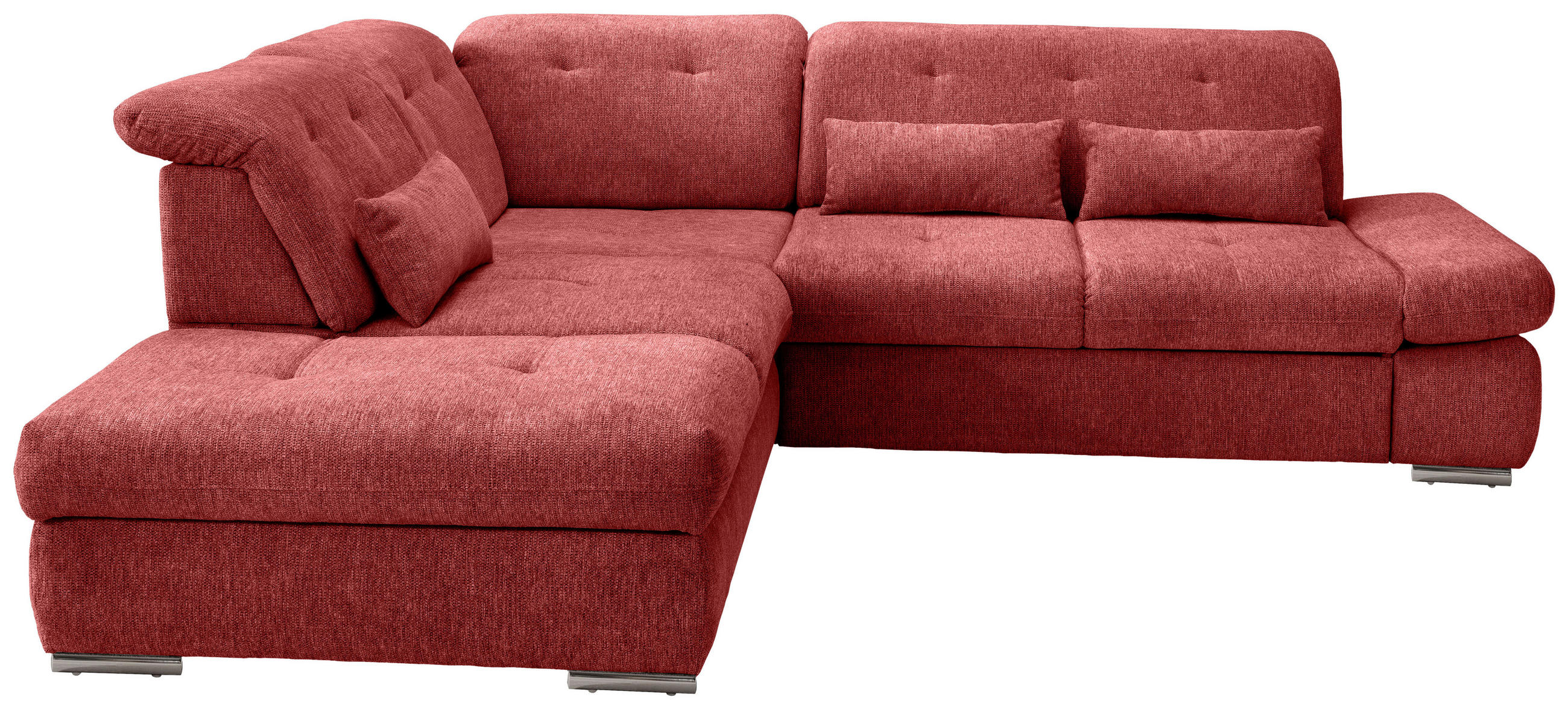 ECKSOFA in Chenille Rot  - Chromfarben/Rot, Modern, Textil/Metall (254/280cm) - Livetastic