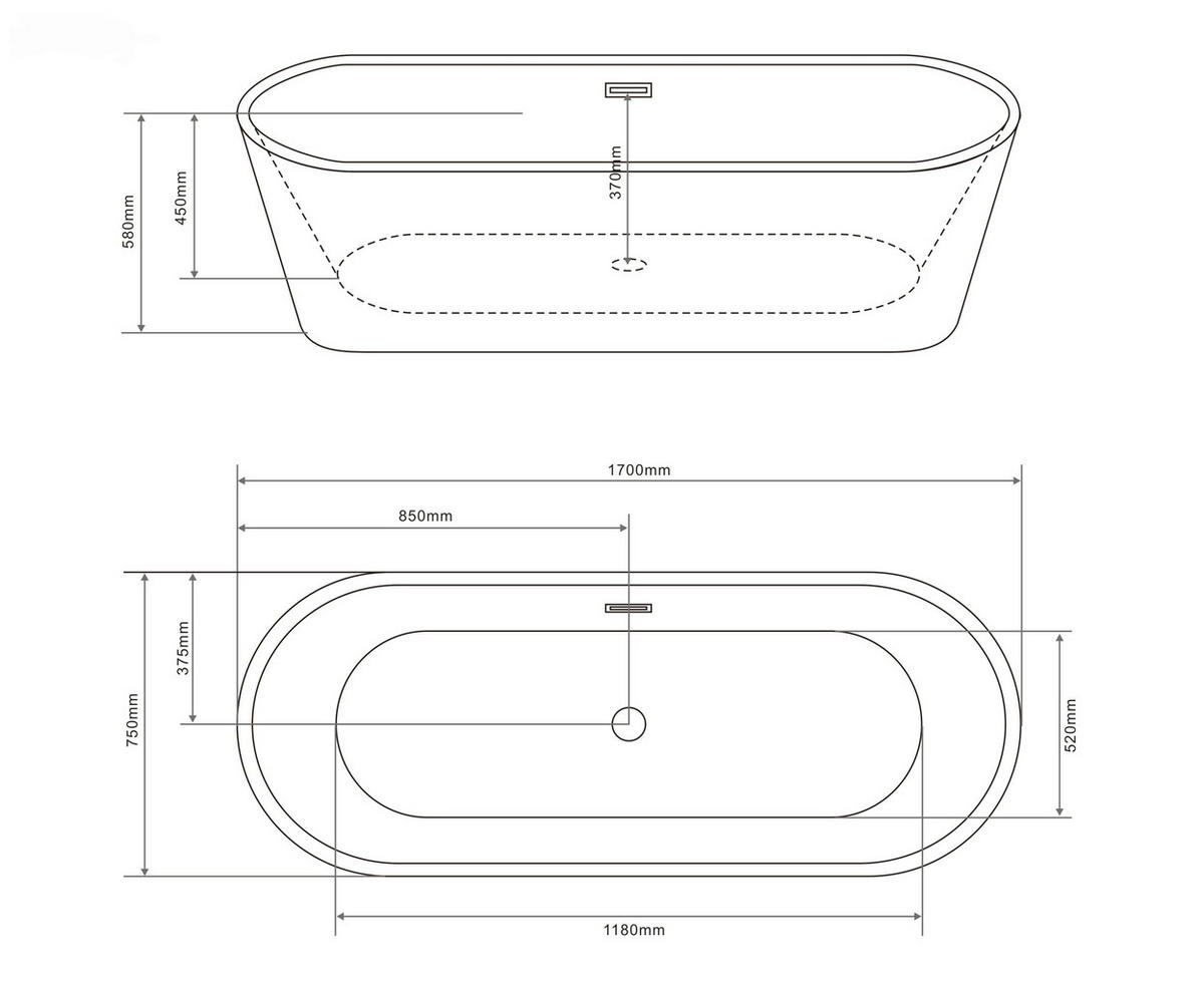 BADEWANNE freistehend   - Schwarz/Weiß, KONVENTIONELL, Kunststoff (75/58/170cm) - Sanotechnik