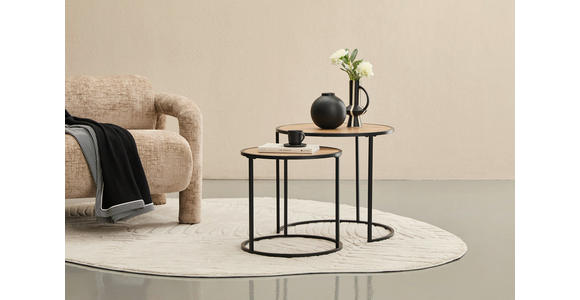 BEISTELLTISCHSET rund Schwarz, Eiche Artisan  - Schwarz/Eiche Artisan, Basics, Holzwerkstoff/Metall (50/40/50/40/45.5/39cm) - Carryhome