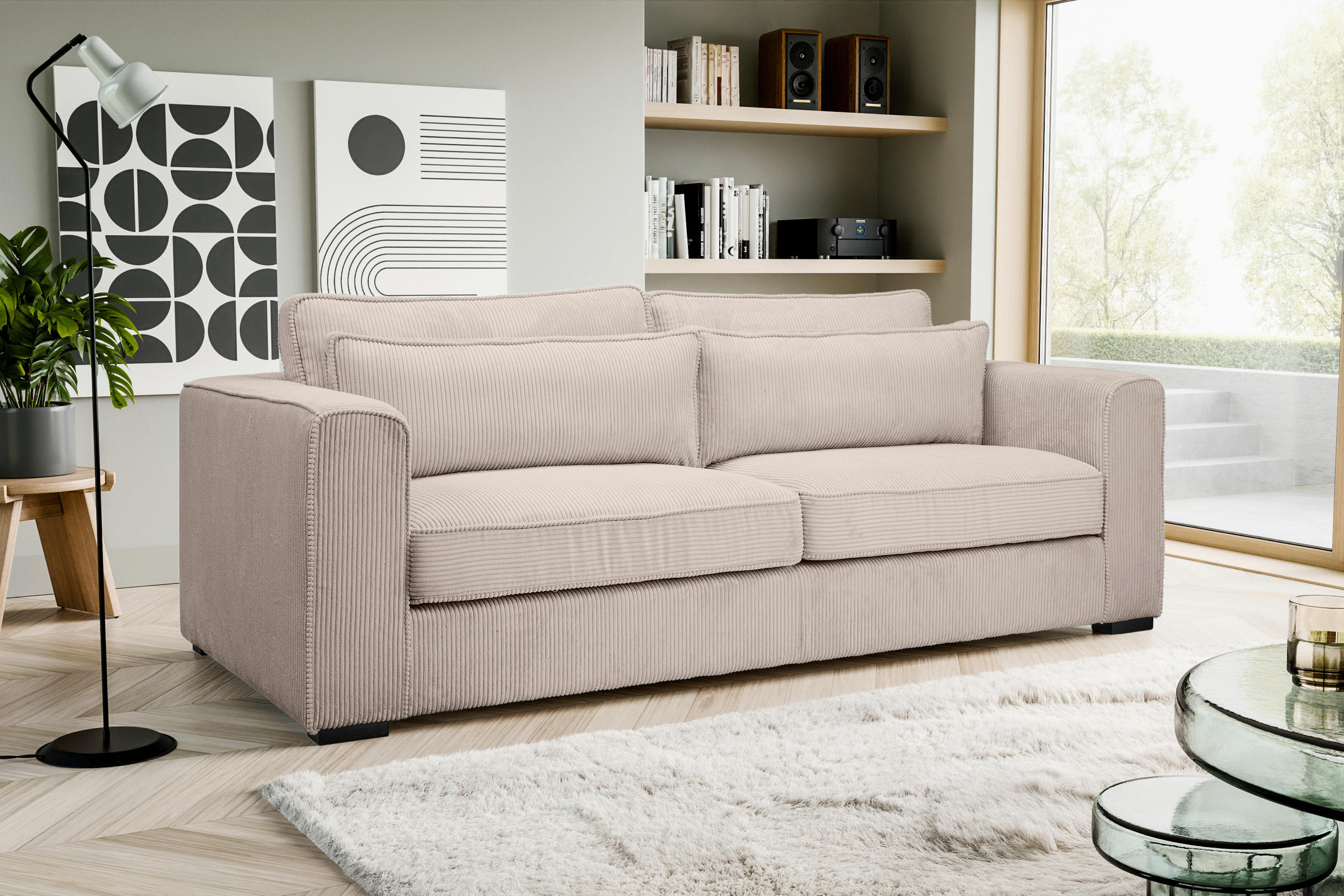 3-SITZER-SOFA ALMERA Cord Beigebraun  - Beigebraun/Schwarz, Basics, Holz/Textil (241/92/112cm) - MID.YOU