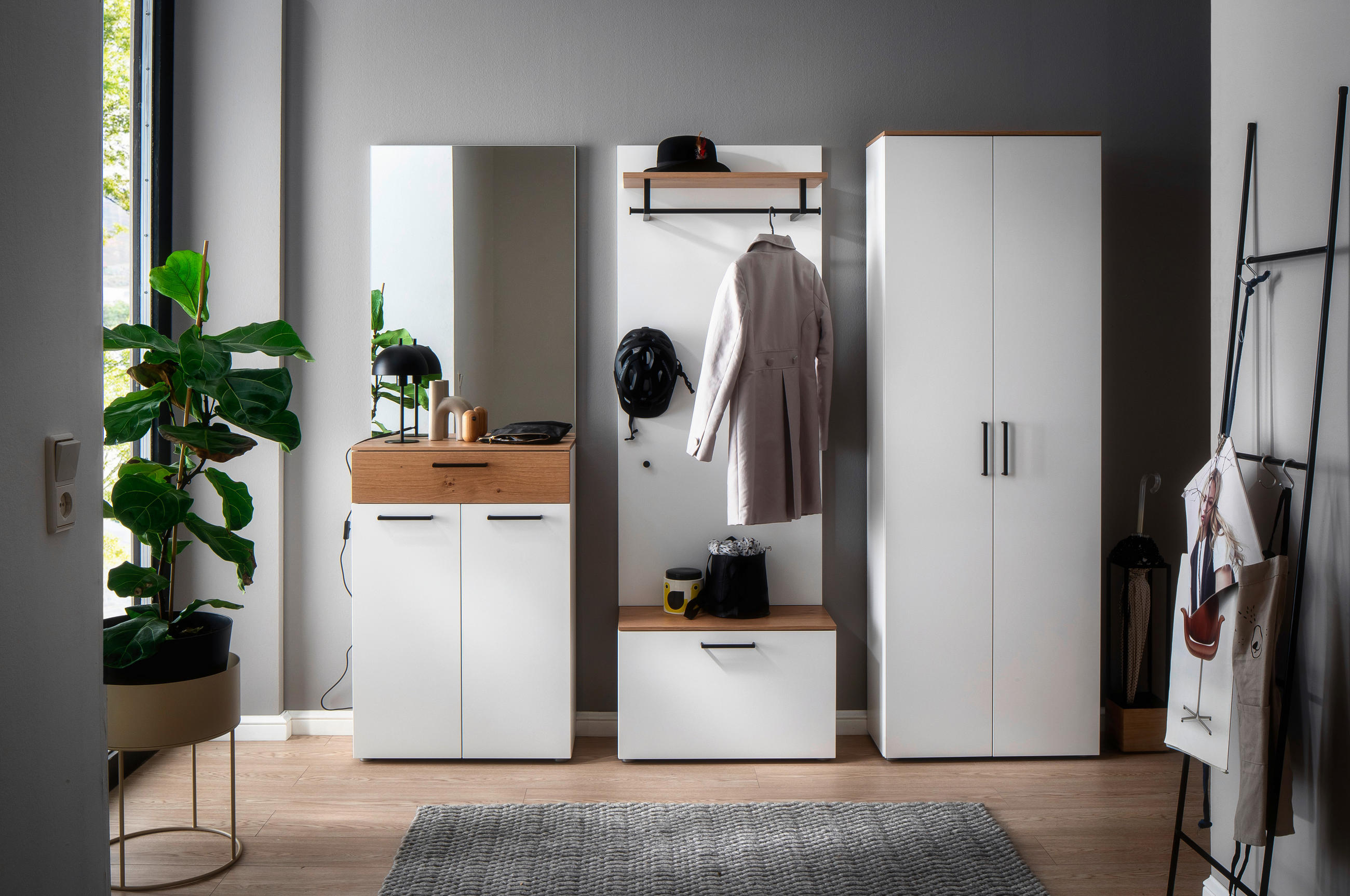GARDEROBE 5-teilig  in 220/198/29 cm  - Wildeiche/Weiß, Design, Holz/Holzwerkstoff (220/198/29cm) - Moderano