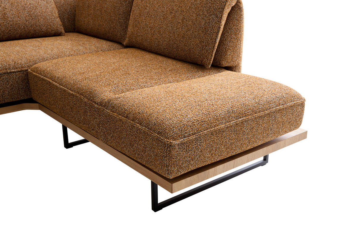 ECKSOFA Dunkelorange Chenille Rücken echt, Armteilverstellung, Relaxfunktion, Drehsitzfunktion  - Dunkelorange/Schwarz, Design, Holz/Textil (252/209cm) - Koinor