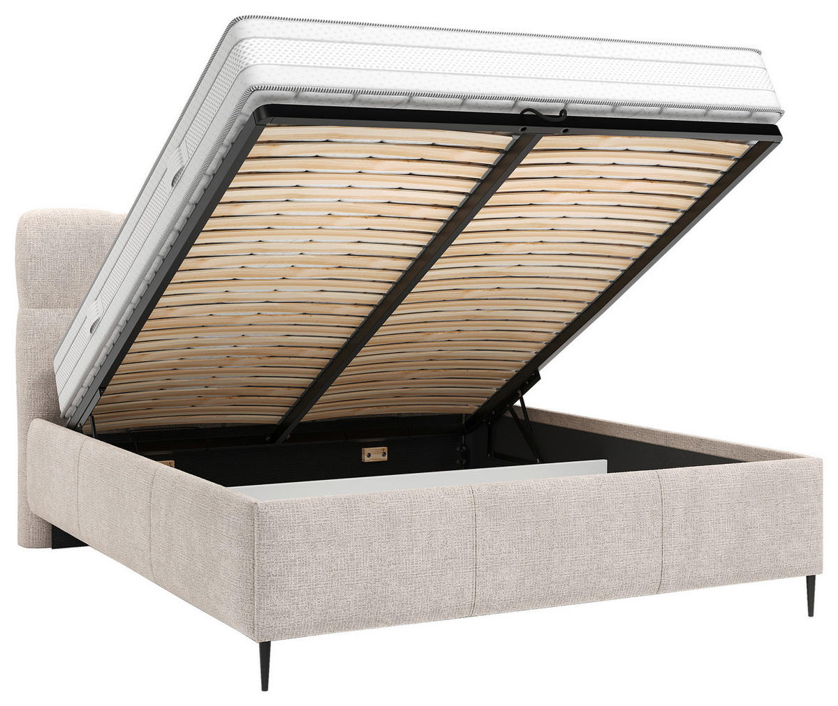 POLSTERBETT gepolstertes Kopfteil, Lattenrost 200/200 cm  in Beige  - Beige/Schwarz, Design, Holz/Textil (200/200cm) - Boxxx