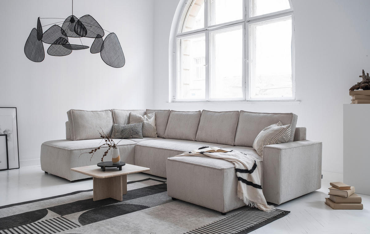SJEDEĆA GARNITURA tekstil  bež   - bež/crna, Design, tekstil/plastika (194/322/156cm) - MID.YOU