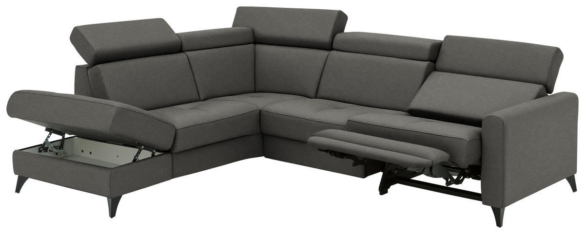 ECKSOFA Flachgewebe Anthrazit  - Anthrazit/Schwarz, Konventionell, Textil/Metall (214/276cm) - Beldomo System