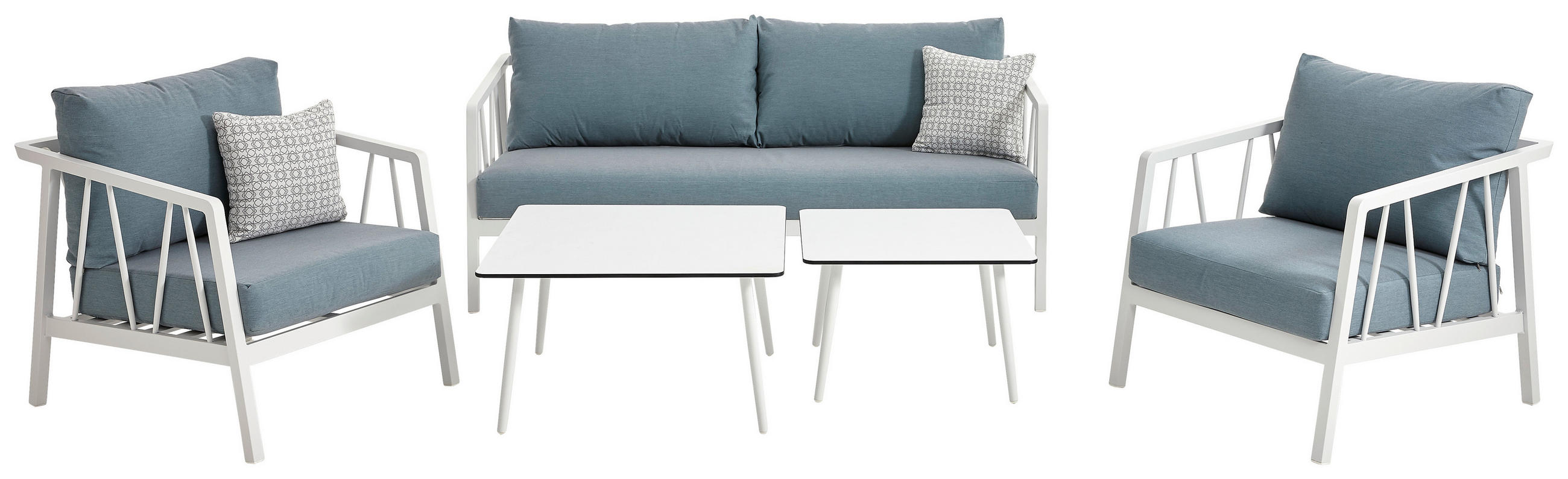LOUNGE GARNITURA  plava, siva, bijela   - bijela/siva, Moderno, metal/tekstil (180/90/80cm) - Amatio