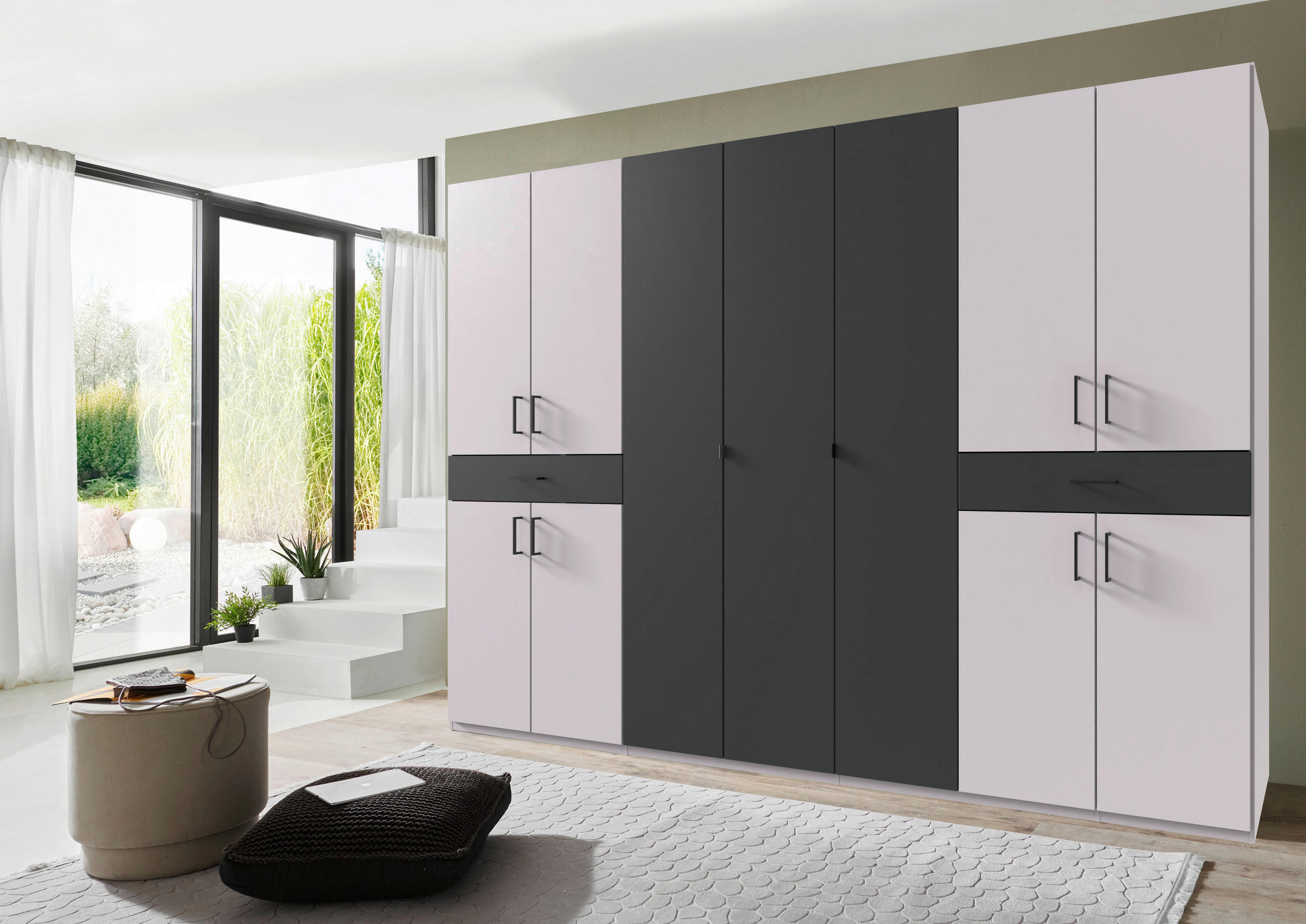 DREHTÜRENSCHRANK in Graphitfarben, Weiss  - Weiss/Schwarz, Konventionell, Holzwerkstoff/Kunststoff (313/208/58cm) - Carryhome