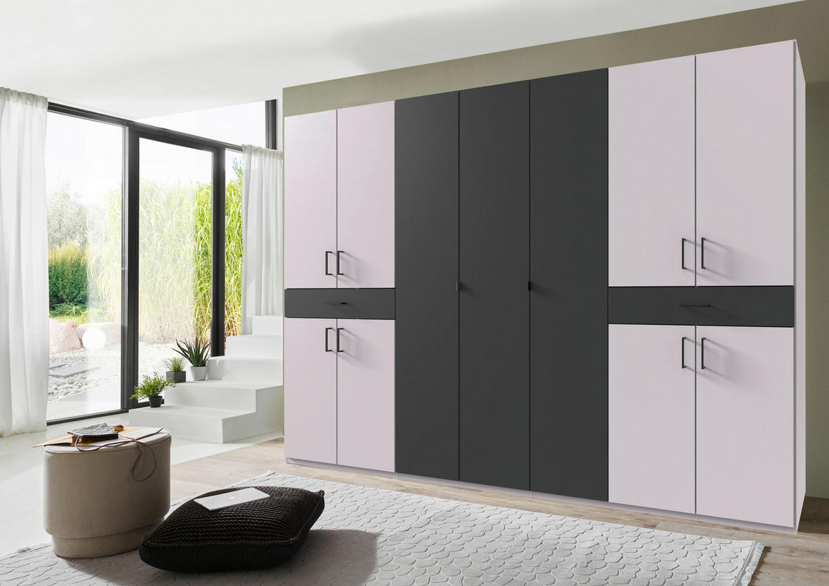 DREHTÜRENSCHRANK in Graphitfarben, Weiss  - Weiss/Schwarz, Konventionell, Holzwerkstoff/Kunststoff (313/208/58cm) - Carryhome